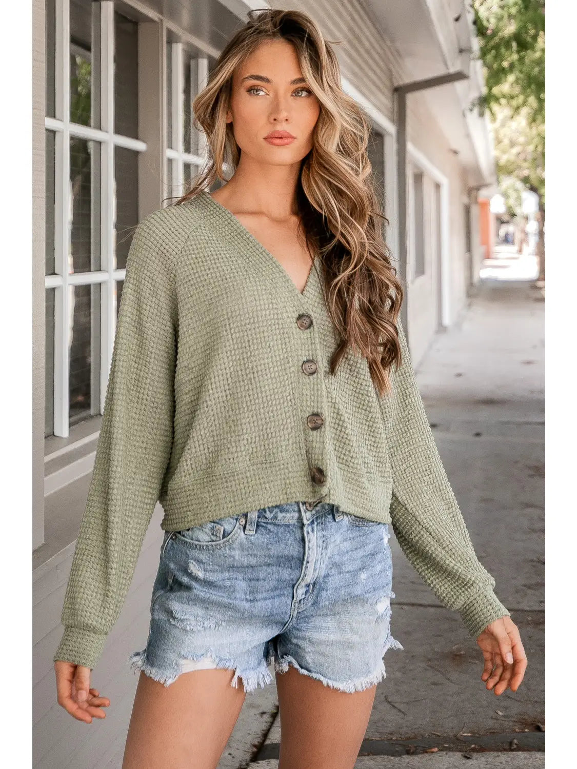 Olive Knit Button Cardigan