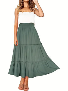 Tiered Green Midi Skirt