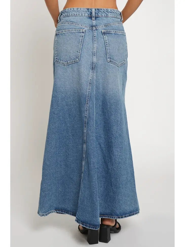 Fit Flare Denim Maxi Skirt