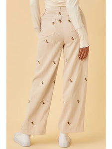 Embroidered Floral Corduroy Pants
