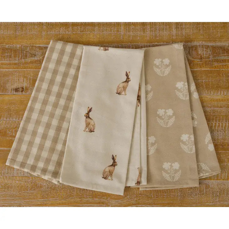 Tea Towels - Rabbit and Tan and Linen 3 PACK