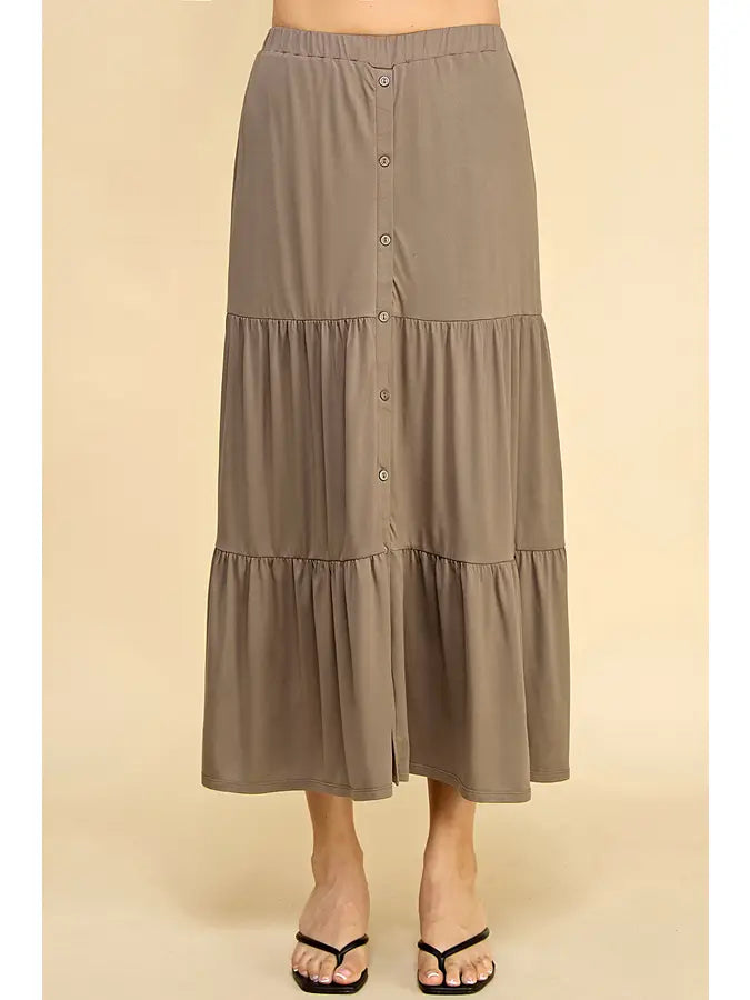 Button Front Tiered Maxi Skirt