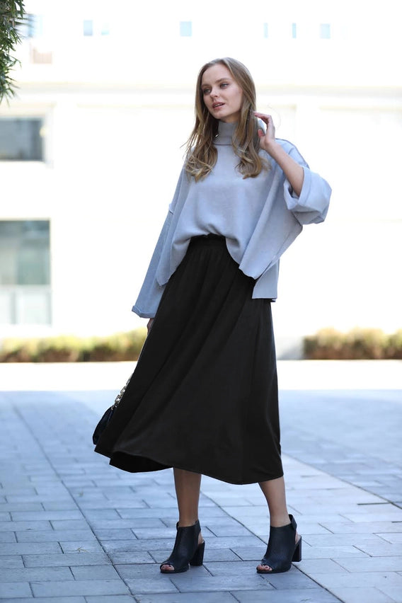 Ruffle Waist Midi Skirt