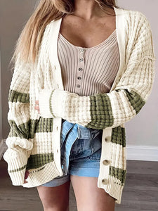 Striped Open Front Knitted Cardigan