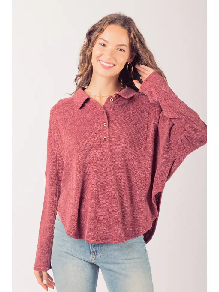 Collared Neck Henley Knit Top