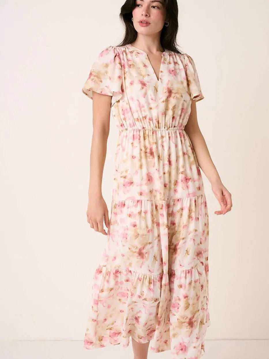 Floral Flutter Sleeve Maxi Dress