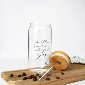Abundant Joy Iced Coffee Glass Can + Bamboo Lid + Straw