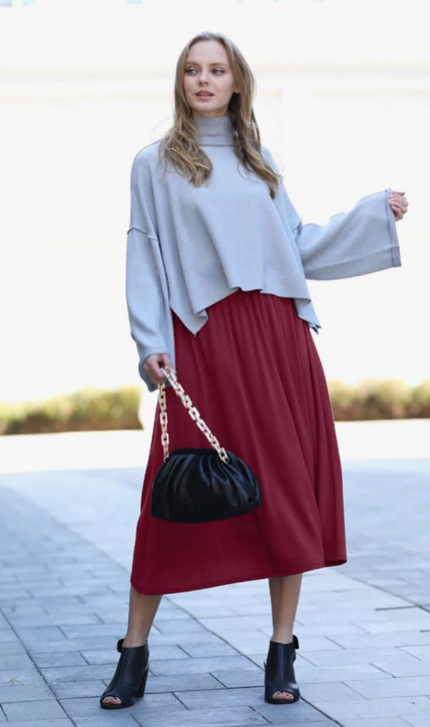 Ruffle Waist Midi Skirt