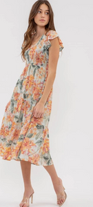 Watercolor Smocked Midi Dress