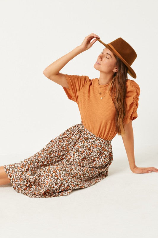 Women's Vintage Button Down Floral Midi Skirt