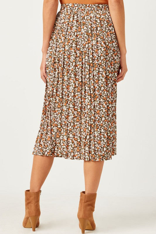 Women's Vintage Button Down Floral Midi Skirt