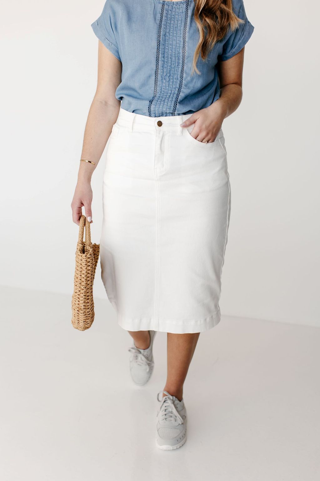 Ivory Denim Skirt