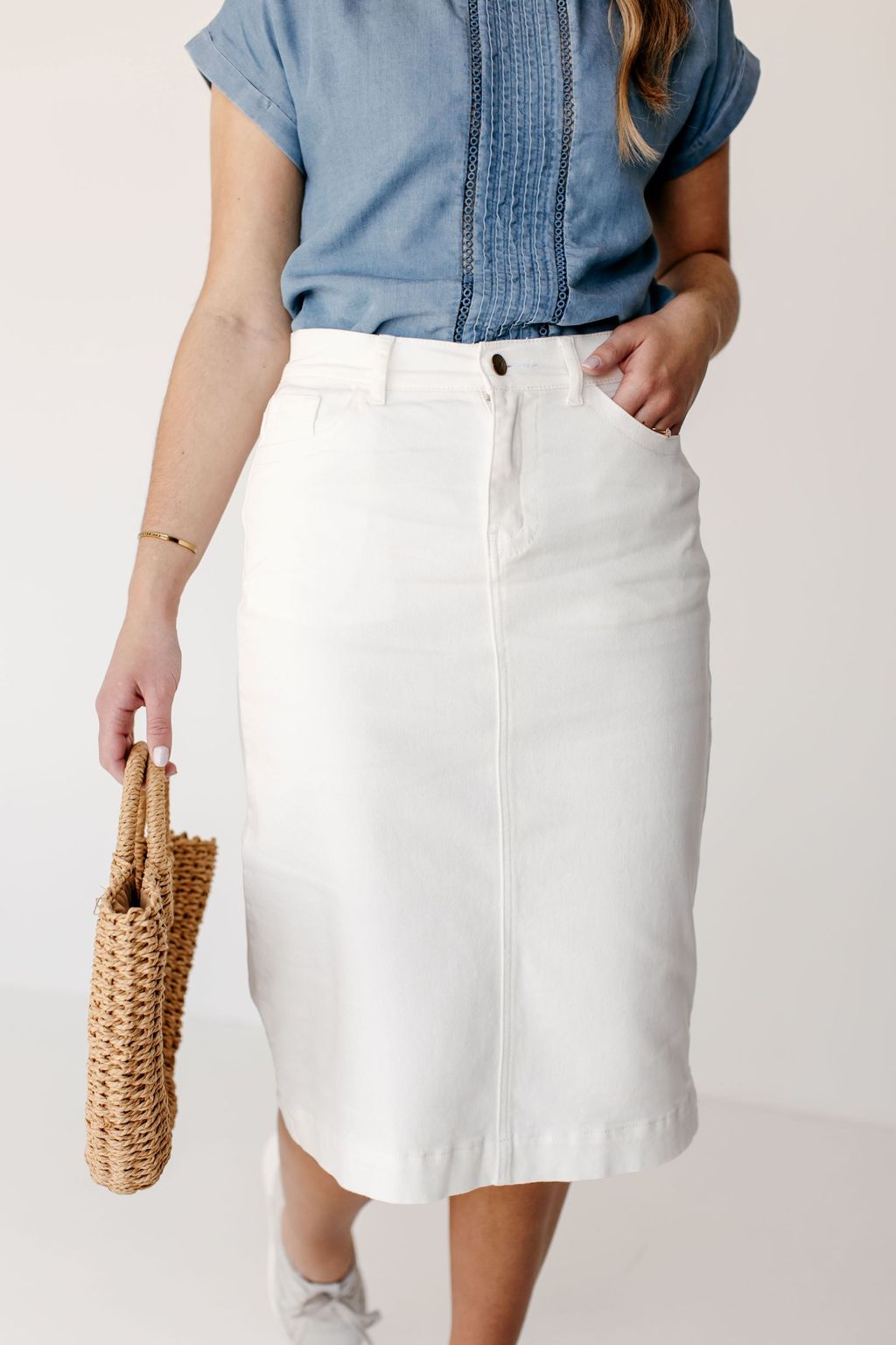 Ivory Denim Skirt