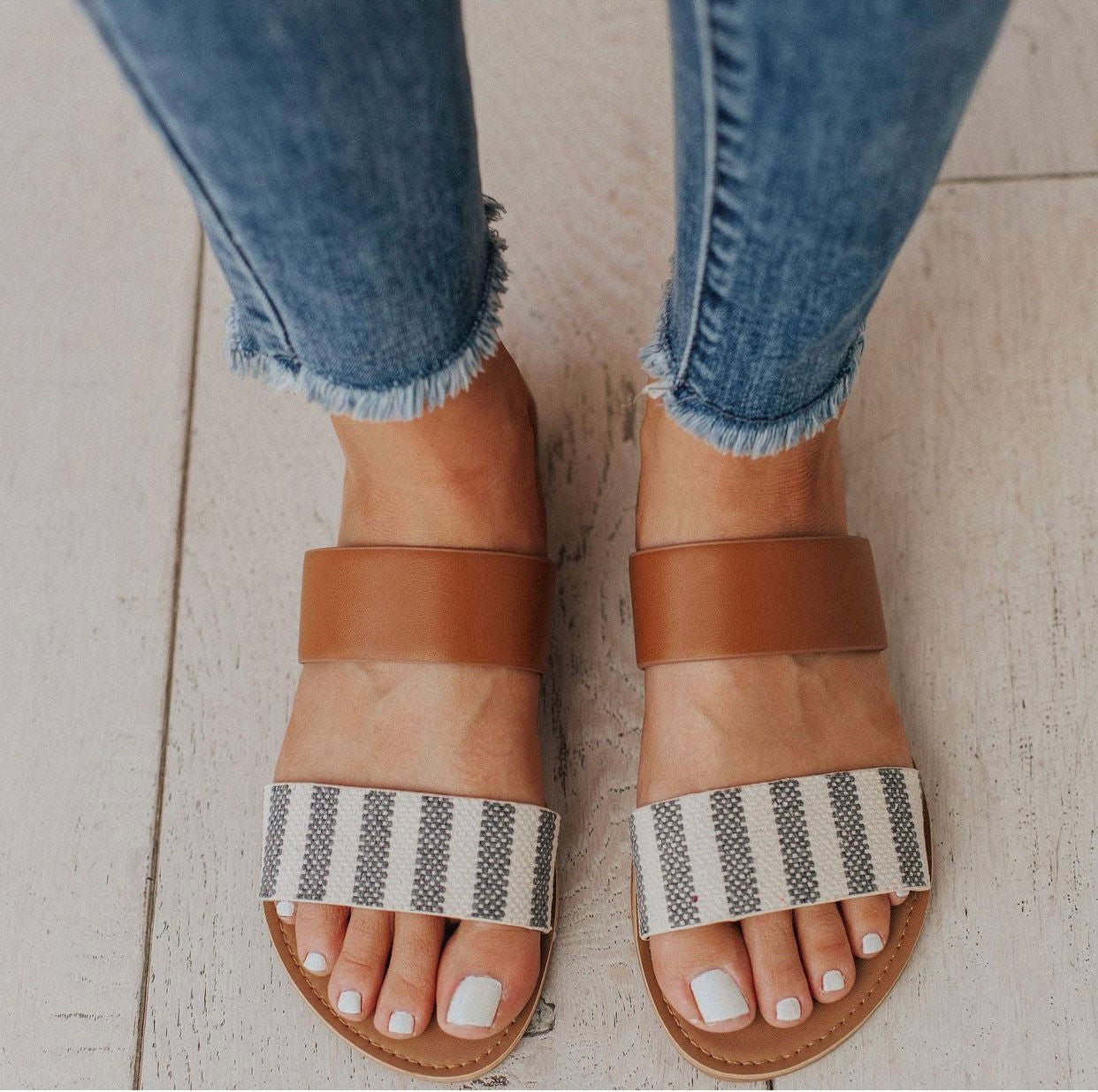Pinstripe Double Strap Sandals