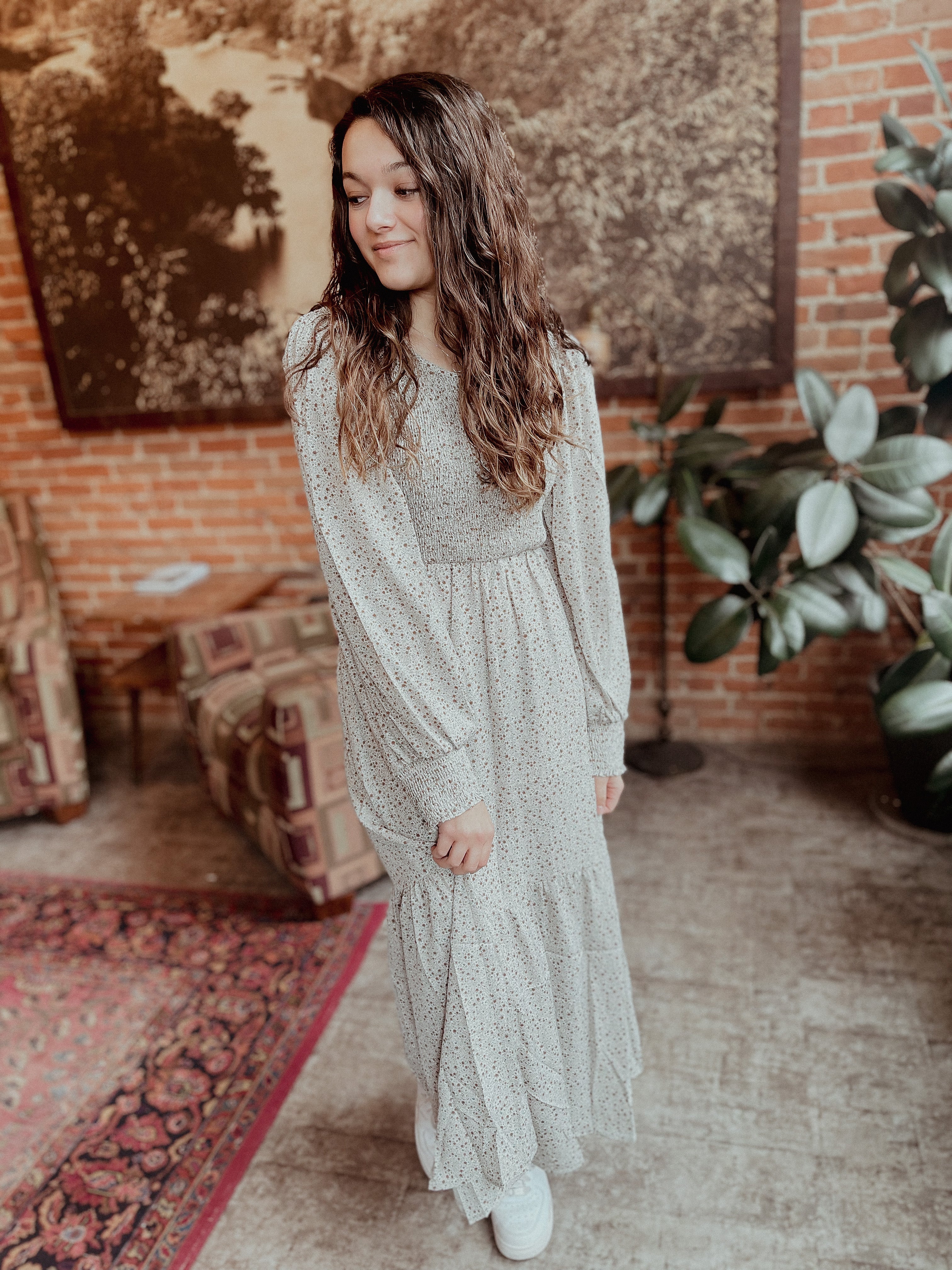Long Sleeve Smocked Top Tiered Maxi Dress