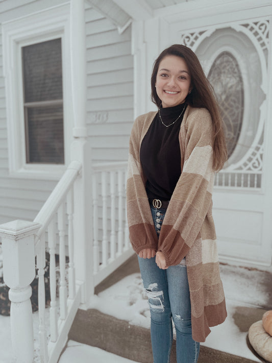 Mulit-Brown Long Striped Cardigan