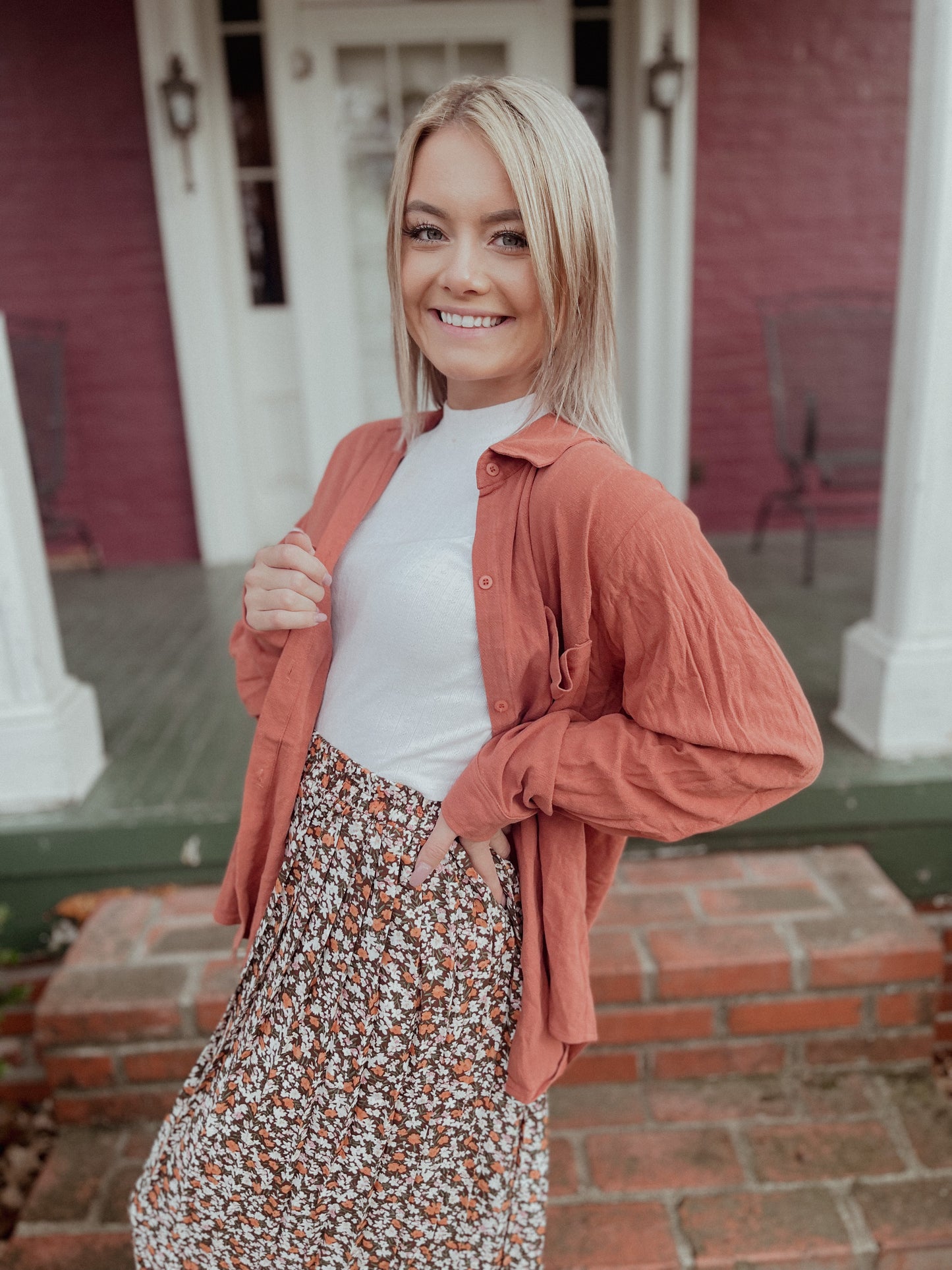 Women's Vintage Button Down Floral Midi Skirt