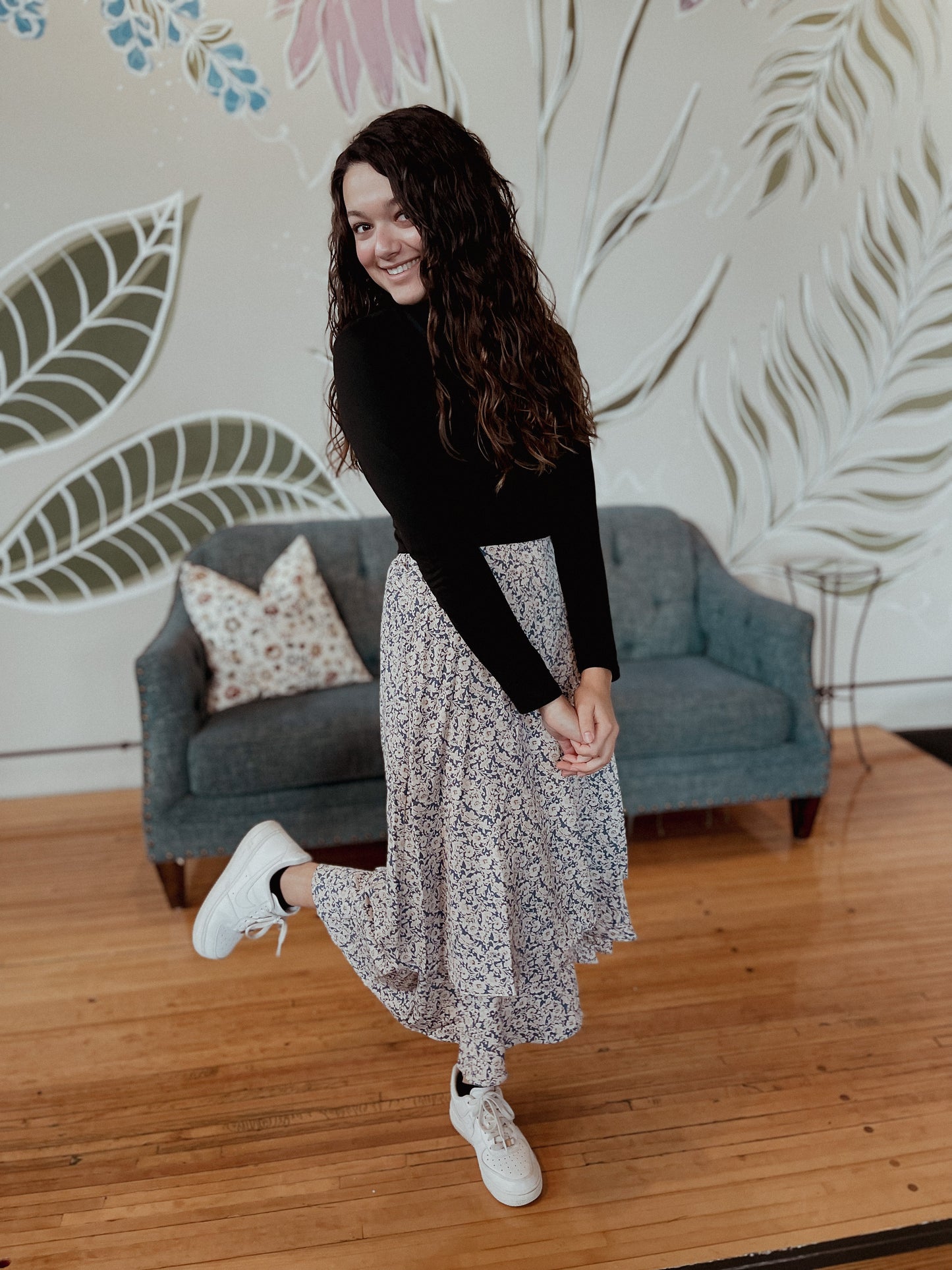 Floral Tiered Midi Skirt