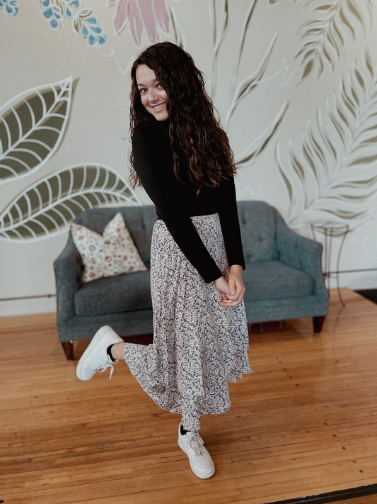 Floral Tiered Midi Skirt