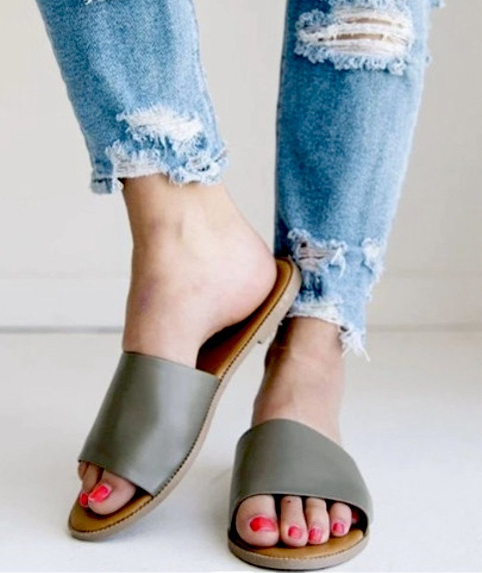 Olive Slide Sandals