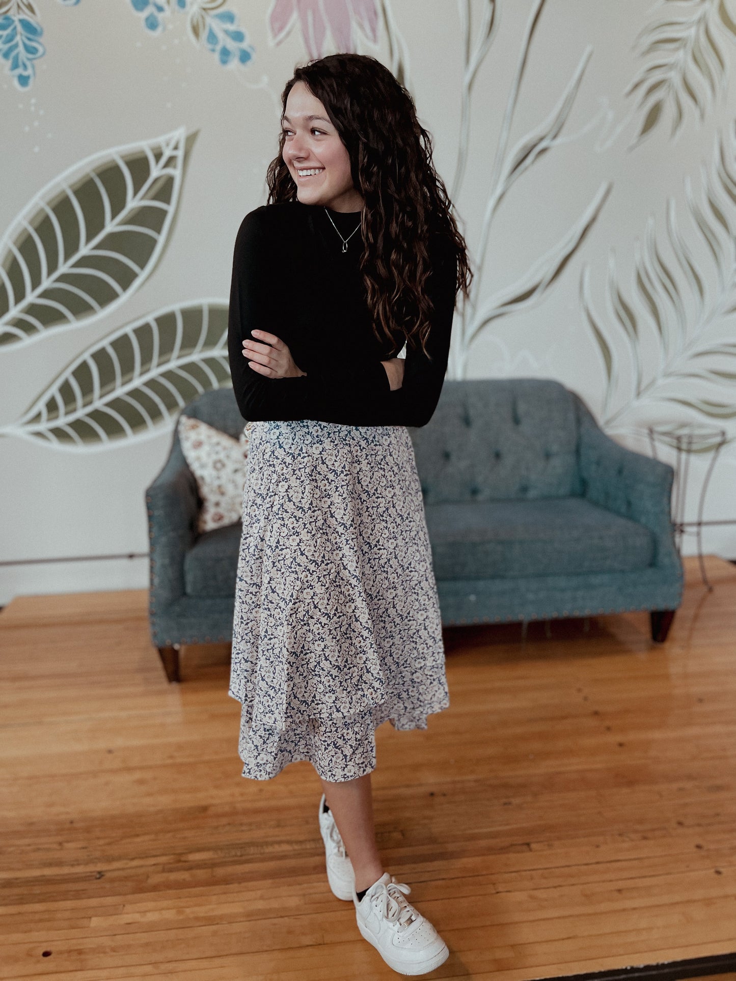 Floral Tiered Midi Skirt