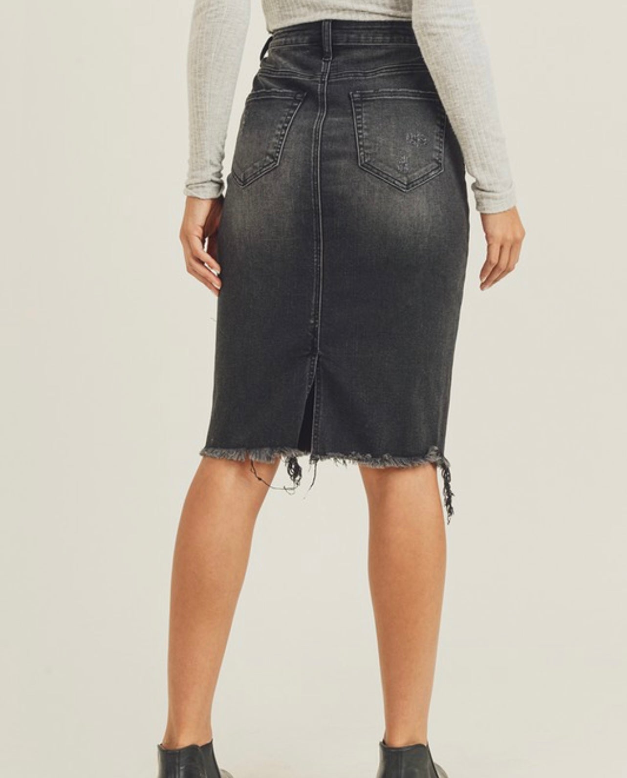 Black Distressed Denim Skirt
