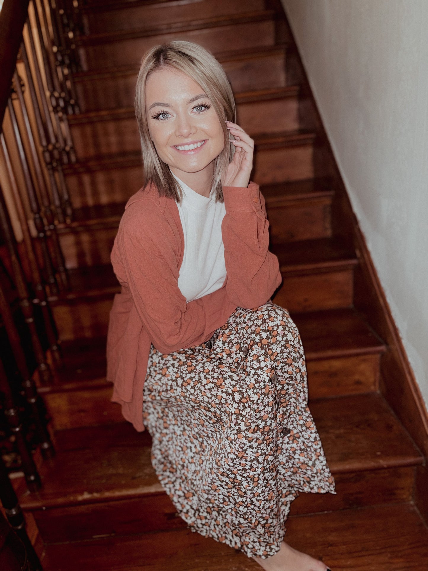 Women's Vintage Button Down Floral Midi Skirt